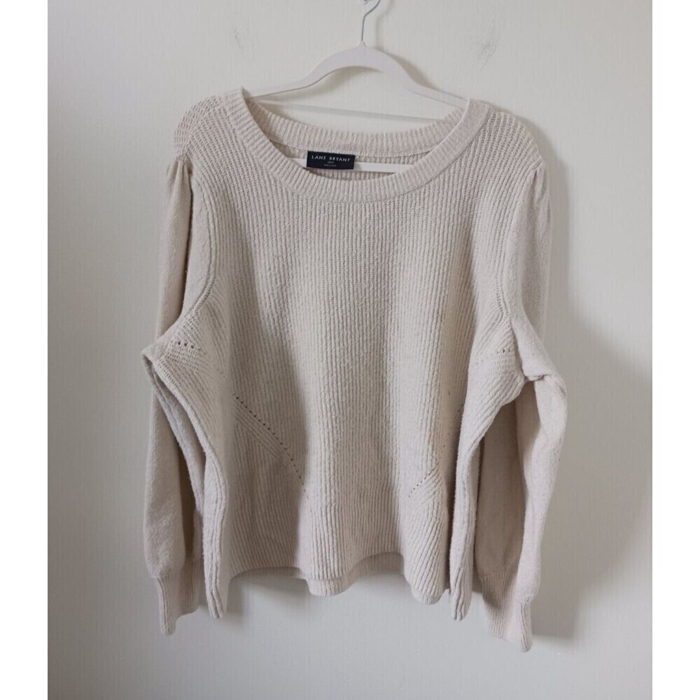 Lane Bryant Sweater Pullover Knit Long Sleeve Scoop Neck Beige Plus Size 18/20